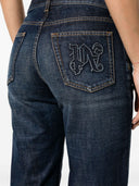 Palm Angels Logo Embroidered Straight Leg Jeans
