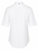 Thom Browne Classic Fit Short Sleeve Shirt W/ Rwb Grosgrain Placket In Solid Poplin