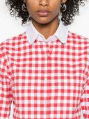 Thom Browne Classic Cropped Long Sleeve Round Collar Shirt W/ Combo In 4 Bar Gingham Check Flannel