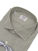 Mazzarelli Camicie Camicia 100% Cotone A Righe Verde E Bianco Slim Fit