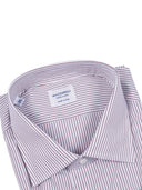 Mazzarelli Camicie Camicia In Cotone A Righe Marrone E Bianca Slim Fit