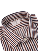 Mazzarelli Camicie Camicia In Cotone A Righe Marrone, Blu E Bianca Coupe Slim