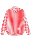 Thom Browne Rc Round Hem Zip Up Shirt W/ T Bar Puller In 4 Bar Gingham Check Flannel