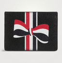 Thom Browne Single Card Holder W/ Rwb Bow In Pebble Grain Leather