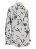 Thom Browne Classic Long Sleeve Button Down Point Collar Shirt In Engineered Bird Toile Printed Silk Twill