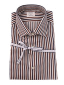 Mazzarelli Camicie Camicia In Cotone A Righe Marrone, Blu E Bianca Coupe Slim