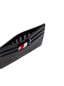 Thom Browne Double Sided Card Holder W/ Rwb Gg Tab In Pebble Grain Leather
