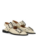 Ganni Egret Slingback Ballet Flat Shoe met gespen