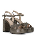 Elena Iachi Lexy Black Gold Heeled Sandal