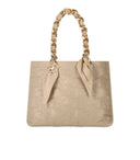 Elisabetta Franchi Beige Shopping Bag With Chain Foulard Scarf