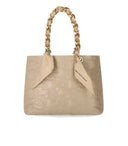 Elisabetta Franchi Beige Shopping Bag With Chain Foulard Scarf