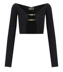 Elisabetta Franchi Black Cropped Cardigan With Logo Detail