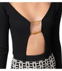 Elisabetta Franchi Black Cropped Cardigan With Logo Detail