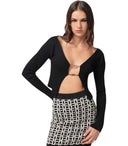 Elisabetta Franchi Black Cropped Cardigan With Logo Detail