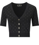 Elisabetta Franchi Black Cropped Cardigan With Rhinestones
