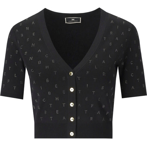Elisabetta Franchi Black Cropped Cardigan With Rhinestones