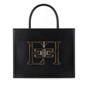 Elisabetta franchi sort håndtaske med maxi -logo