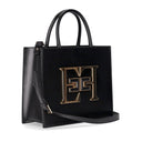 Elisabetta franchi sort håndtaske med maxi -logo