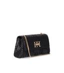 Elisabetta Franchi Black Jacquard Raffia Shoulder Bag