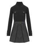 Elisabetta Franchi Black Knitting Turtleneck Dress