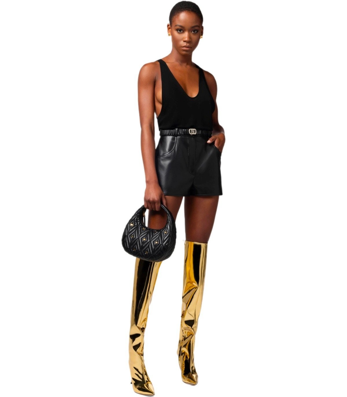 chinese dress ladies Elisabetta Franchi Black Leather Effect Shorts – Balardi