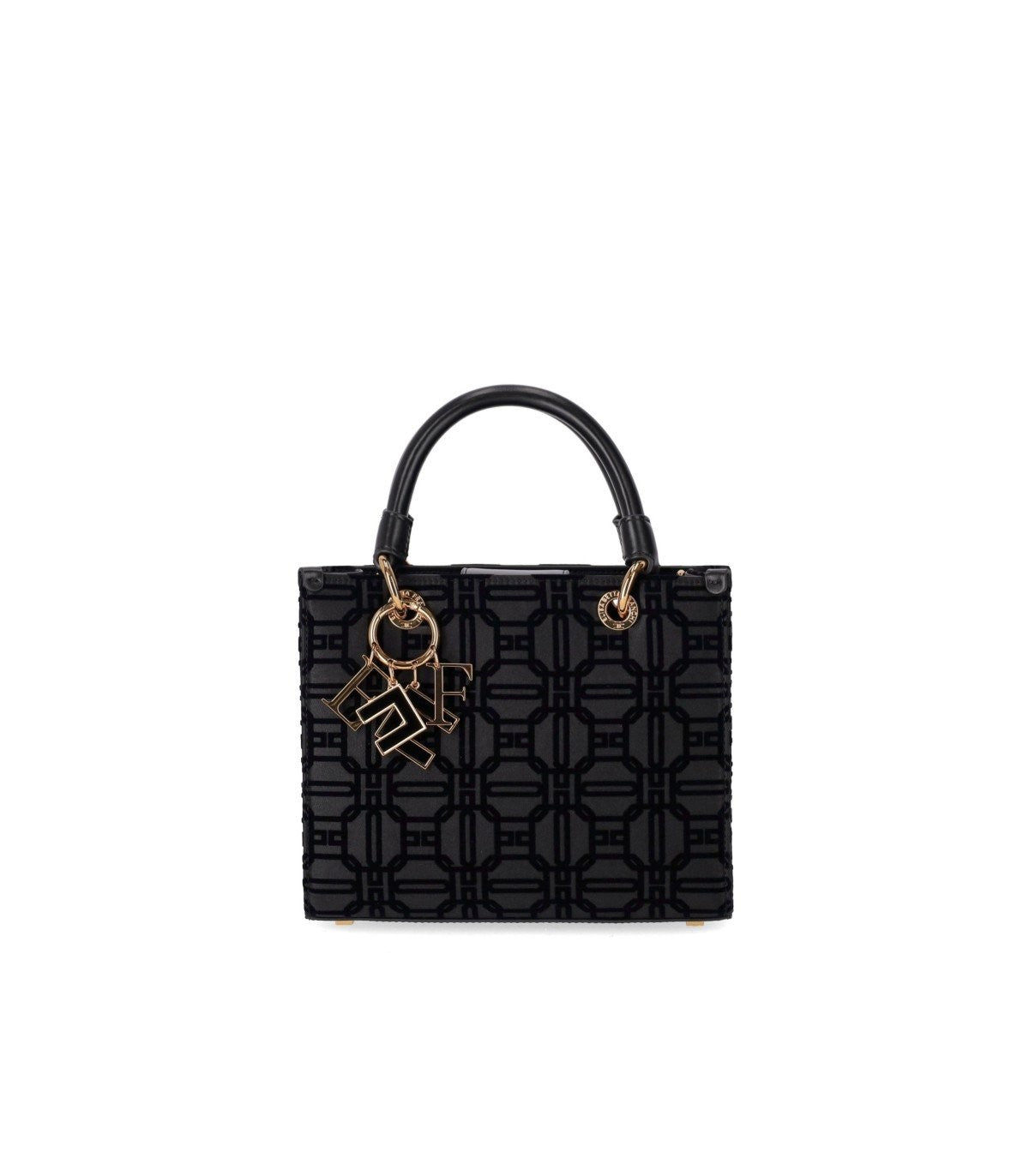 Elisabetta Franchi Black Monogram Small Shopping Bag With Charms | Balardi