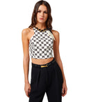 Elisabetta Franchi 버터 및 검은 모노그램 작물 상단