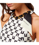 Elisabetta Franchi 버터 및 검은 모노그램 작물 상단