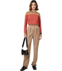 Elisabetta Franchi Camel/Red Passion Striped Pulloper