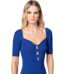 Elisabetta franci indigo niebieskie dzianinowe sukienka midi