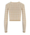 Elisabetta Franchi Monogram Butter Beige Cropped Cardigan