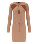 Elisabetta Franchi Nude Knitted Dress With Twist Neck