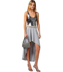 Elisabetta Franchi Pearl Grey Asymmetric Skirt With Belt