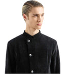 Emporio Armani Black Ribbed Jacke mit Mandarinkragen