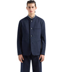 Emporio Armani Navy Blue Nadelstreifenjacke mit Mandarinkragen