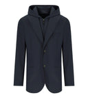 Emporio Armani Navy Blue Reste Basched Breasted Giacca con cappuccio