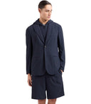 Emporio Armani Navy Blue Reste Basched Breasted Giacca con cappuccio