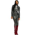 Essentiel Antwerp Esparkling Black And Silver Midi Skirt