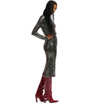 Essentiel Antwerp Esparkling Black And Silver Midi Skirt