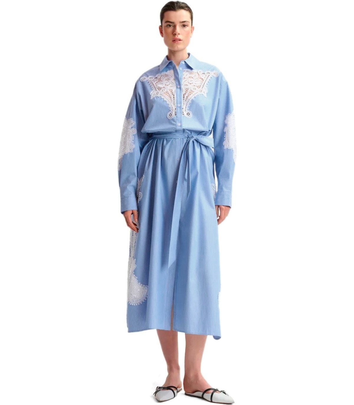 essentiel antwerp blue dress Essentiel Antwerp Haze Light Blue Shirt Dress – Balardi