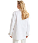Essentiel Antwerp Hollow White Pinstriped Double Breasted Jacket