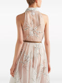 Prada Blumenbesticktes Seiden-Midikleid
