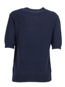 Fabiana Filippi Maglia Girocollo Manica Corta In Paillettes Lino Color Blu Notte