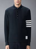 Polo Thom Browne a maniche lunghe in piqué testurizzato con Eng 4 Bar