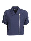 Fabiana Filippi Giacca Cropped Doppio Petto Manica Corta,Frescolana Tecnico Color Blu Notte