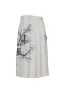 Thom Browne Classic Knee Dropped Back Pleated Skirt In Engineered Bird Toile Printed Silk Twill