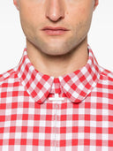 Thom Browne Rc Round Hem Zip Up Shirt W/ T Bar Puller In 4 Bar Gingham Check Flannel