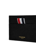 Thom Browne Single Card Holder W/ Goose Half Drop Embroidery In Pebble Grain Leather