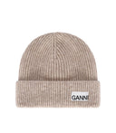 Ganni Beige gerippte Mütze