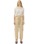 Ganni beige satijnen vrachtbroek